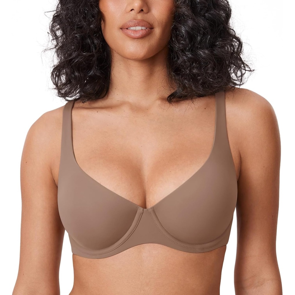 image:imageDELIMIRA Womens Confishape Balconette Bra Supportive T Shirt Full Coverage Plus Size Bras Underwire UnlinedBrown Purple Unlined