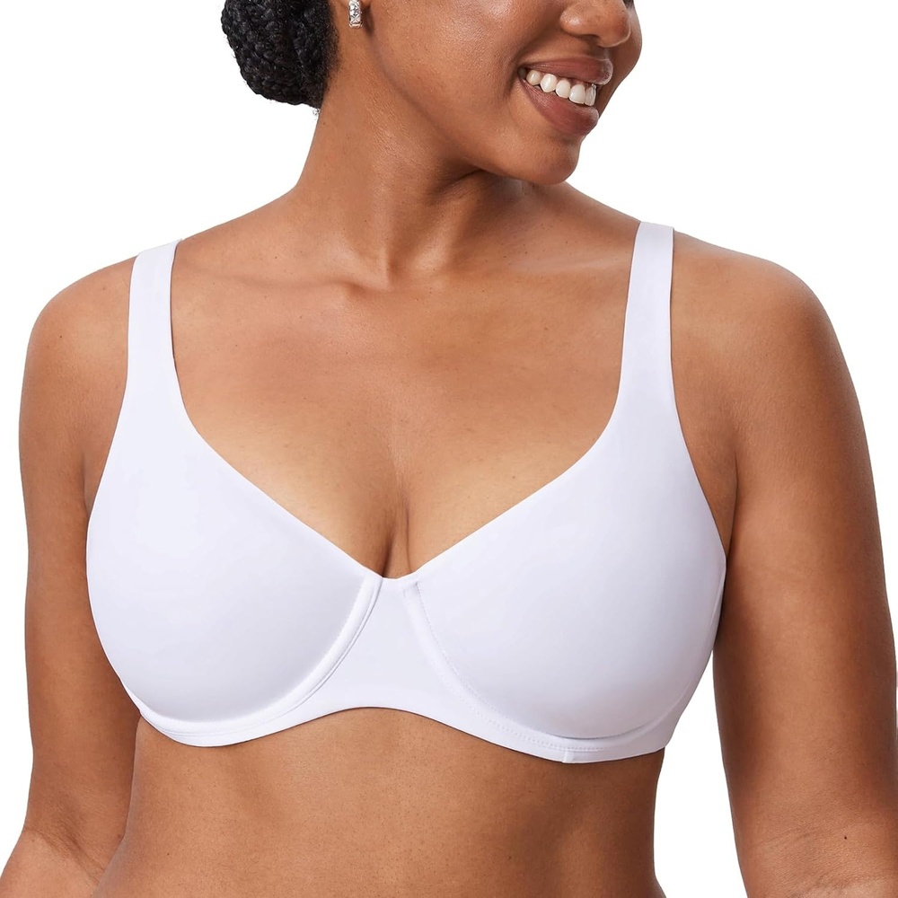 image:imageDELIMIRA Womens Confishape Balconette Bra Supportive T Shirt Full Coverage Plus Size Bras Underwire UnlinedWhite Unlined