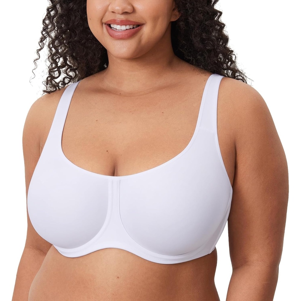 image:imageDELIMIRA Womens Confishape Full Coverage Bra Plus Size T Shirt Supportive Underwire Unlined Comfortable BrasWhite Unlined
