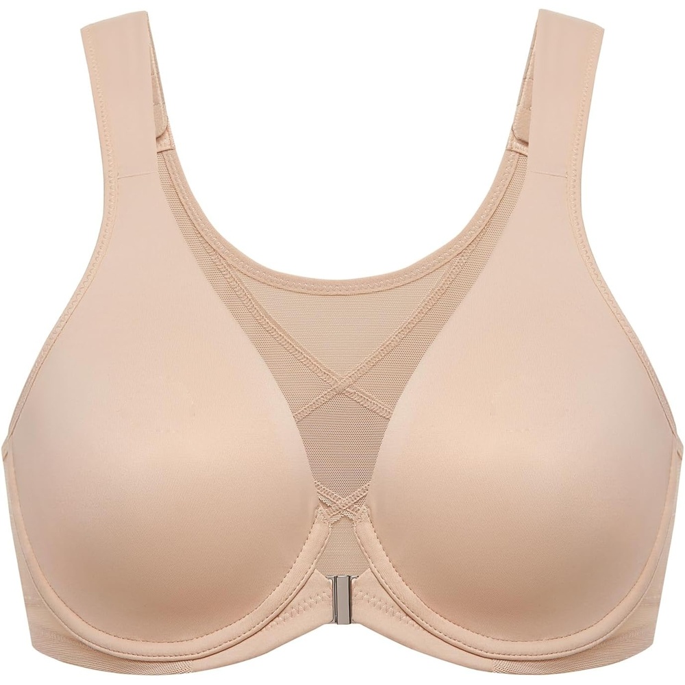 image:imageDELIMIRA Womens Front Closure Bras Posture Full Coverage Plus Size Underwire Unlined Back Support Plunge Seamless Bra BHBeige