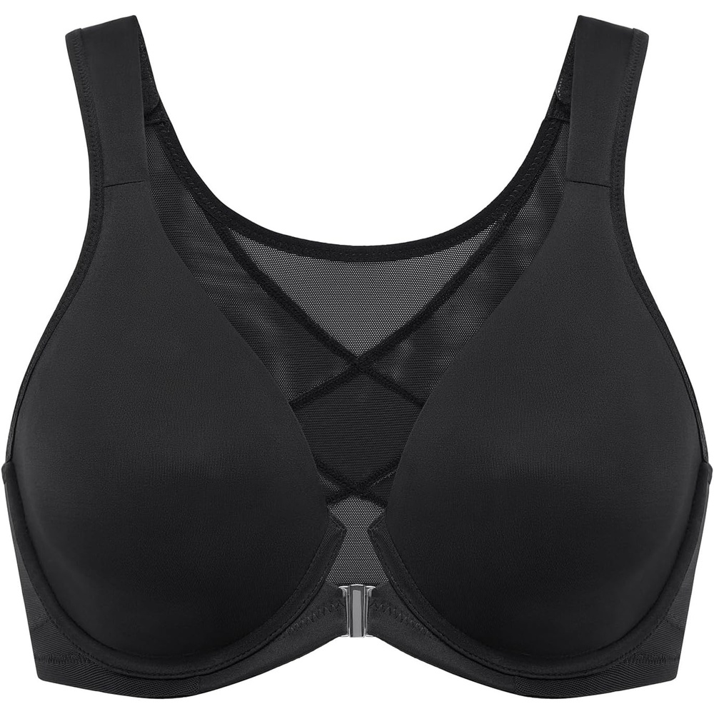image:imageDELIMIRA Womens Front Closure Bras Posture Full Coverage Plus Size Underwire Unlined Back Support Plunge Seamless Bra BHBlack