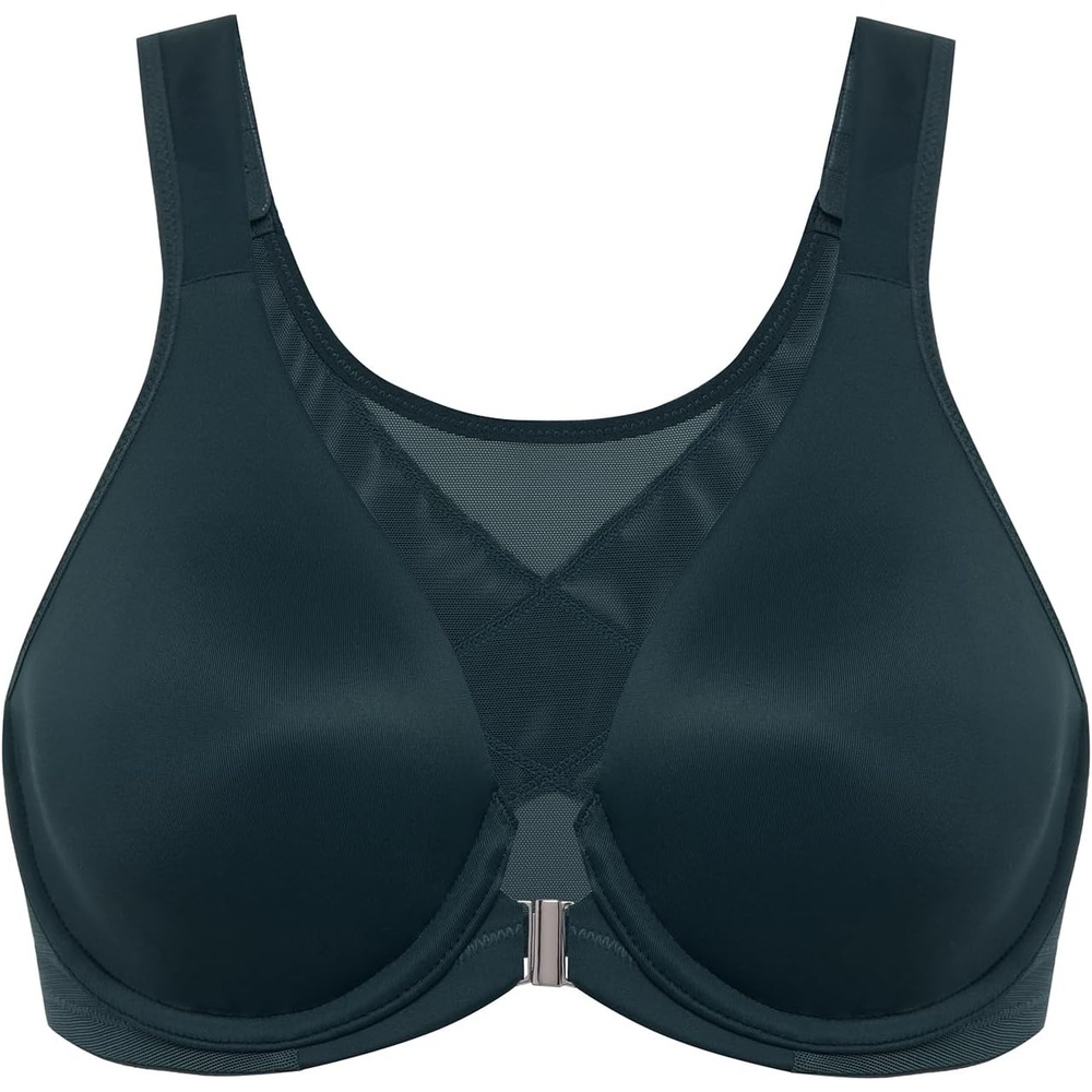 image:imageDELIMIRA Womens Front Closure Bras Posture Full Coverage Plus Size Underwire Unlined Back Support Plunge Seamless Bra BHForest Dark Green