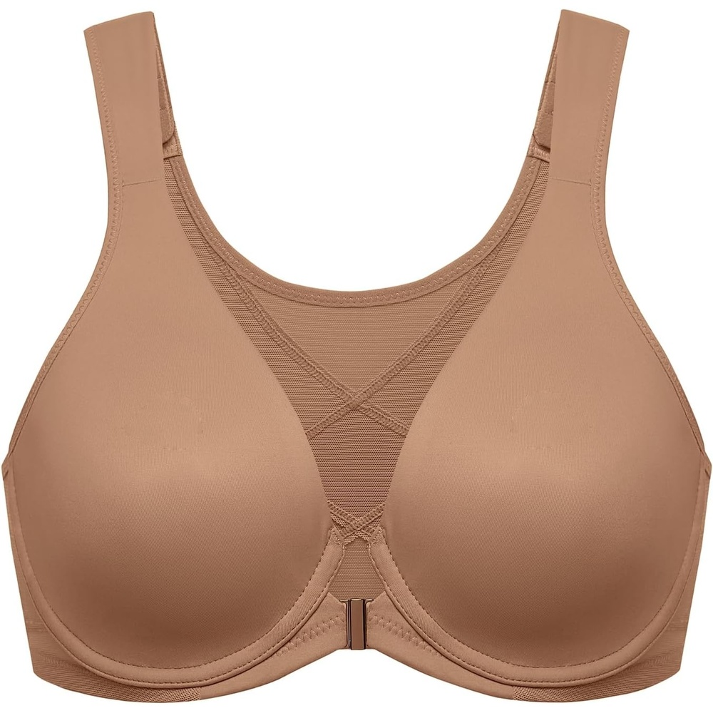 image:imageDELIMIRA Womens Front Closure Bras Posture Full Coverage Plus Size Underwire Unlined Back Support Plunge Seamless Bra BHGravel Beige