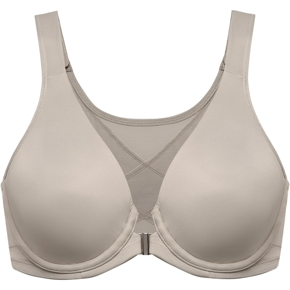 image:imageDELIMIRA Womens Front Closure Bras Posture Full Coverage Plus Size Underwire Unlined Back Support Plunge Seamless Bra BHLight Greenish Gray