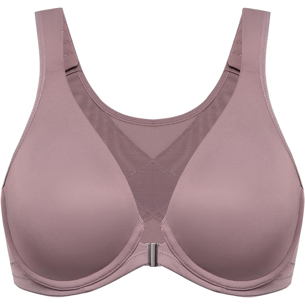 image:imageDELIMIRA Womens Front Closure Bras Posture Full Coverage Plus Size Underwire Unlined Back Support Plunge Seamless Bra BHMochaccino