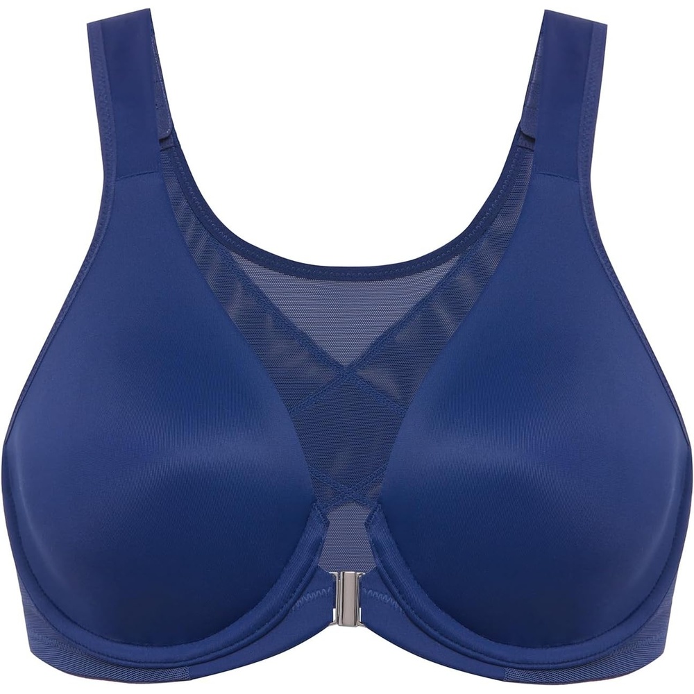 image:imageDELIMIRA Womens Front Closure Bras Posture Full Coverage Plus Size Underwire Unlined Back Support Plunge Seamless Bra BHNightfall Blue