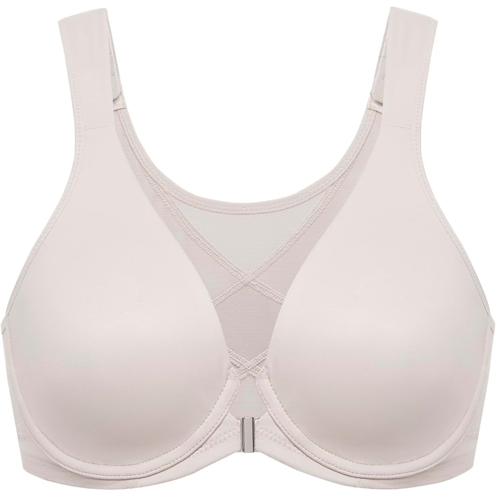 image:imageDELIMIRA Womens Front Closure Bras Posture Full Coverage Plus Size Underwire Unlined Back Support Plunge Seamless Bra BHVanilla White