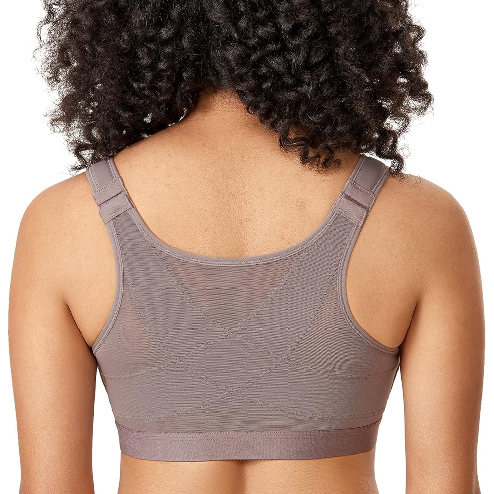 image:imageDELIMIRA Womens Front Closure Posture Wireless Back Support Full Coverage BraCloud Gray