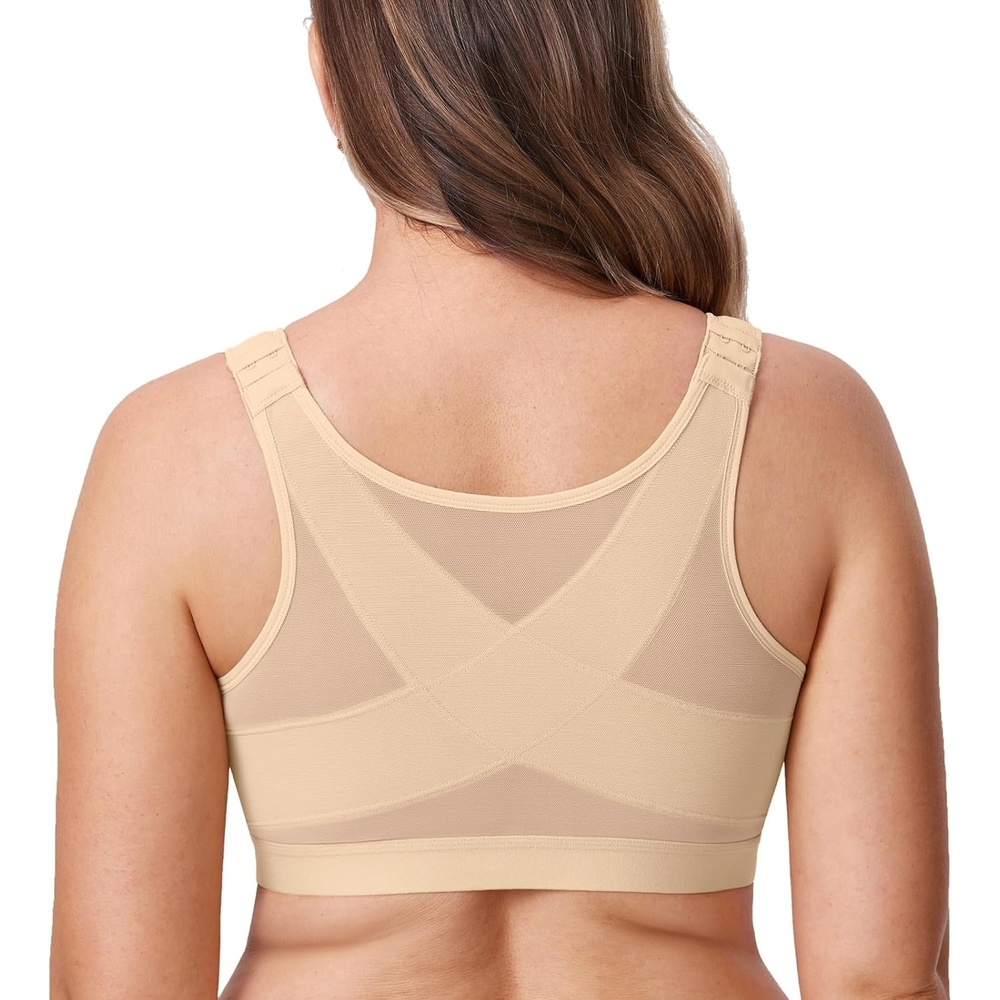 image:imageDELIMIRA Womens Front Closure Posture Wireless Back Support Full Coverage BraLight Oatmeal