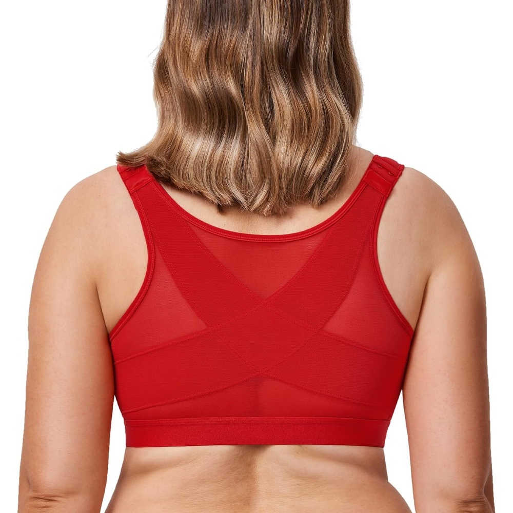 image:imageDELIMIRA Womens Front Closure Posture Wireless Back Support Full Coverage BraLipstick Red