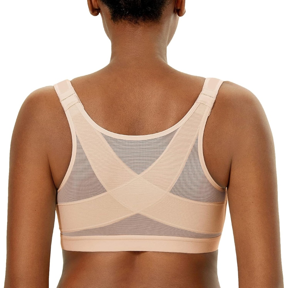 image:imageDELIMIRA Womens Front Closure Posture Wireless Back Support Full Coverage BraOatmeal Heather