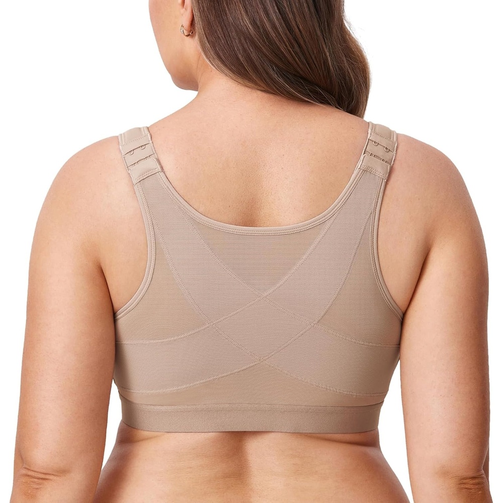 image:imageDELIMIRA Womens Front Closure Posture Wireless Back Support Full Coverage BraSea Fog