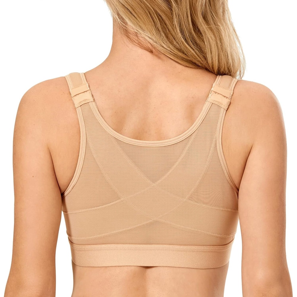 image:imageDELIMIRA Womens Front Closure Posture Wireless Back Support Full Coverage BraTaupe Tan