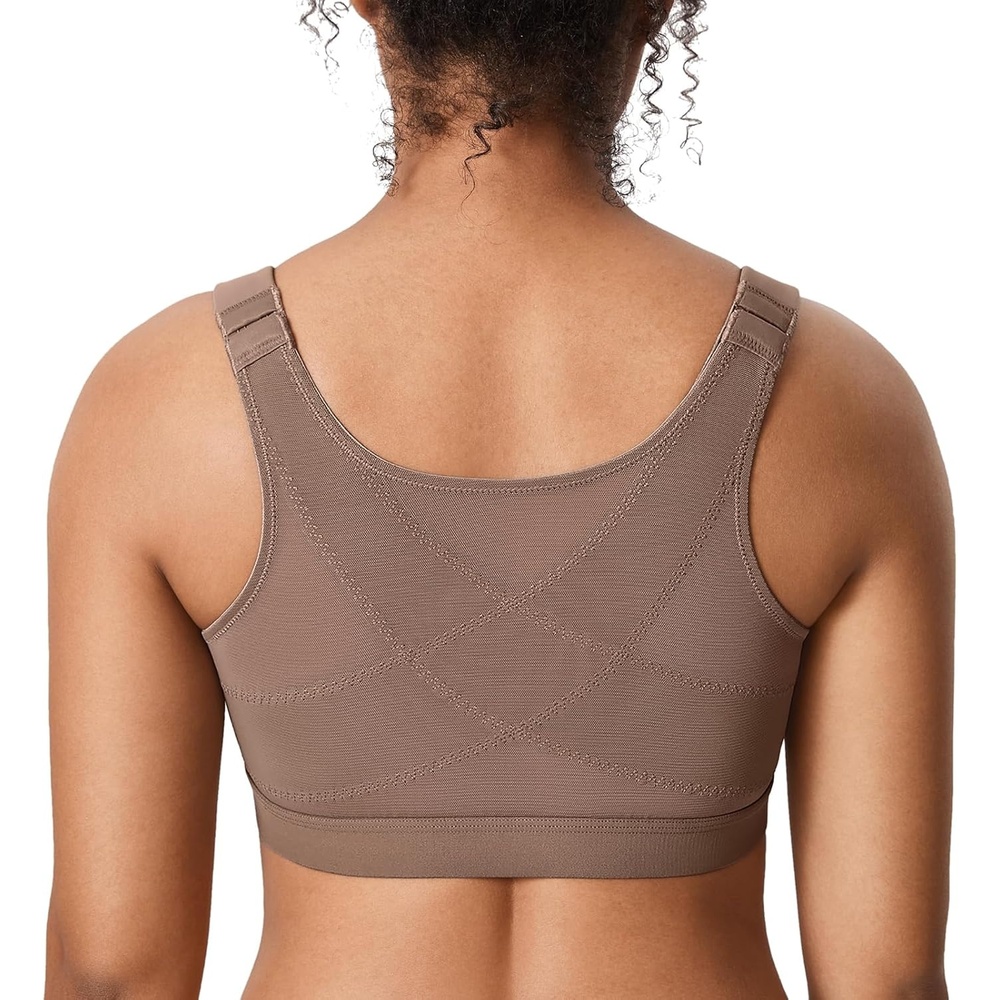 image:imageDELIMIRA Womens Inbarely Plus Front Closure Bras Posture Wireless Full Coverage Plus Size Unlined BraBrown Purple
