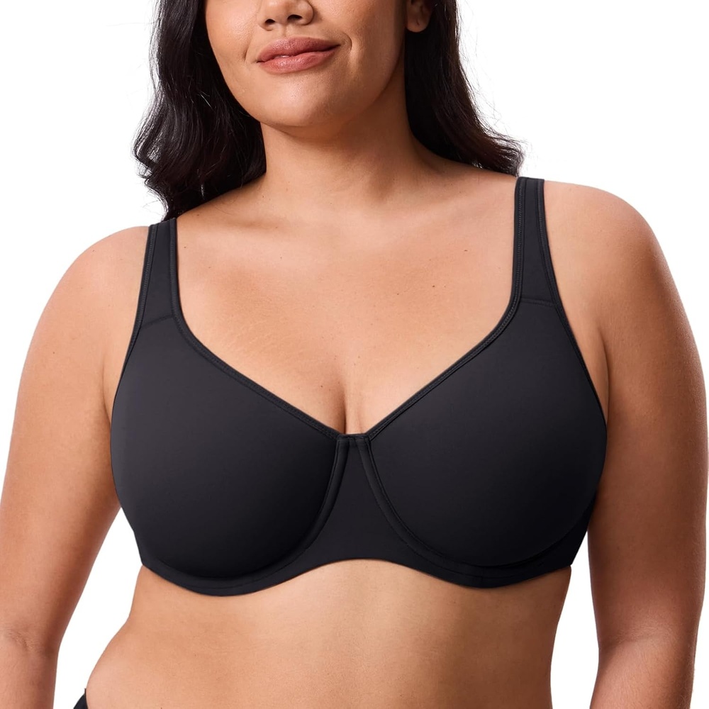image:imageDELIMIRA Womens Inbarely Plus Full Coverage Bra Plus Size Underwire Unlined Seamless BrasBlack