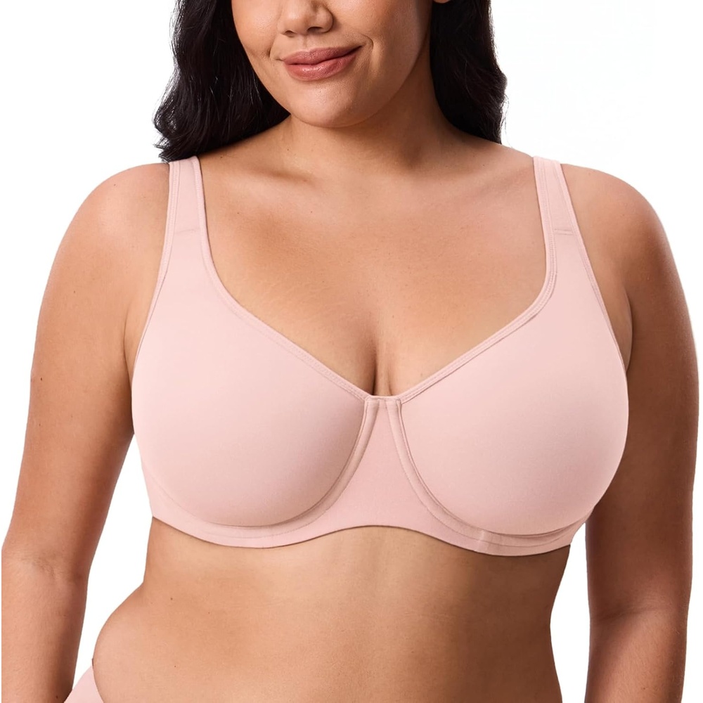 image:imageDELIMIRA Womens Inbarely Plus Full Coverage Bra Plus Size Underwire Unlined Seamless BrasGentle Rose