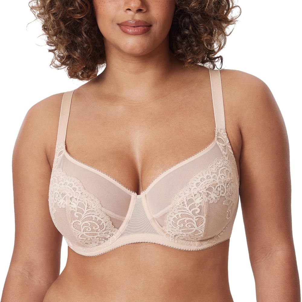 image:imageDELIMIRA Womens Lace Bra Plus Size Full Coverage Underwire Sexy Unlined BrasBeige