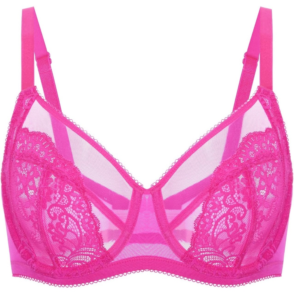 image:imageDELIMIRA Womens Lace Bra Plus Size Full Coverage Underwire Sexy Unlined BrasGlitter Pink