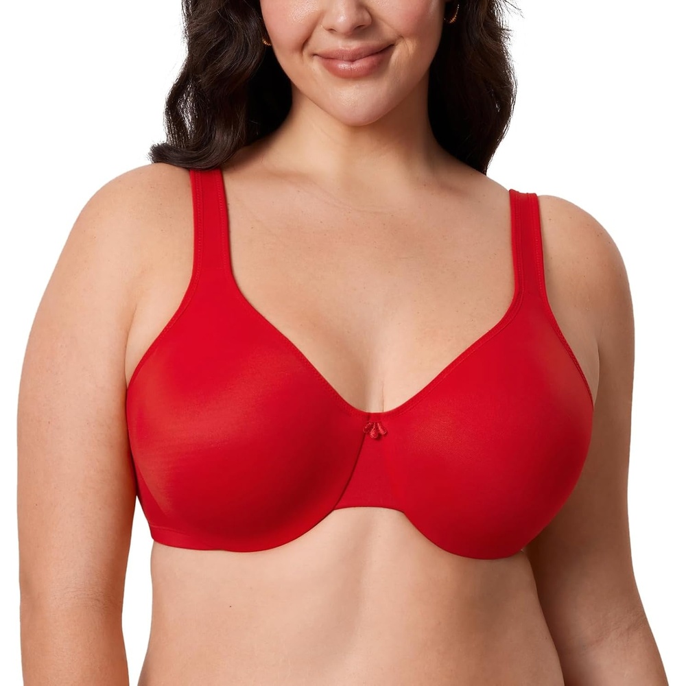 image:imageDELIMIRA Womens Minimizer Bra Plus Size Underwire Smooth Full Coverage Seamless BrasLipstick Red