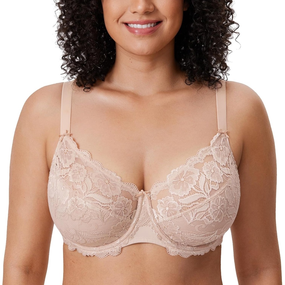 image:imageDELIMIRA Womens Plus Size Full Coverage Lace Underwire Unlined Bra Up to JBeige