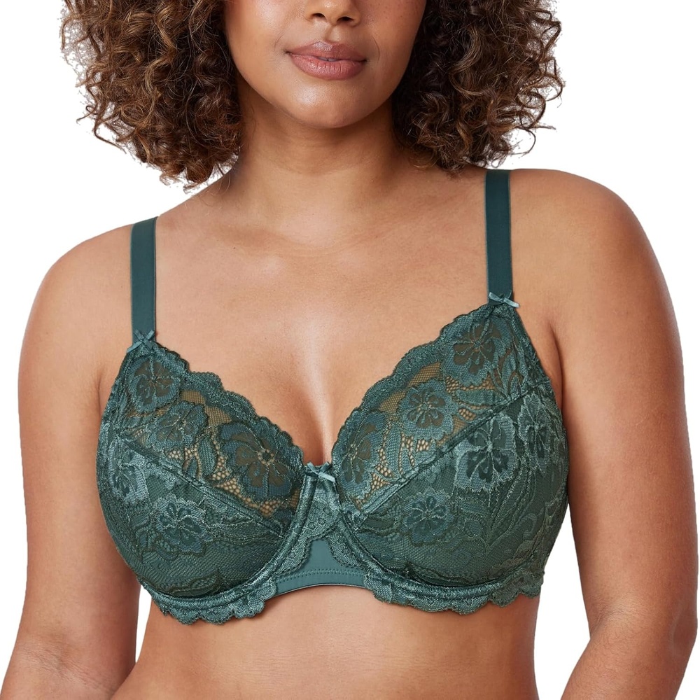 image:imageDELIMIRA Womens Plus Size Full Coverage Lace Underwire Unlined Bra Up to JMidnight Emerald
