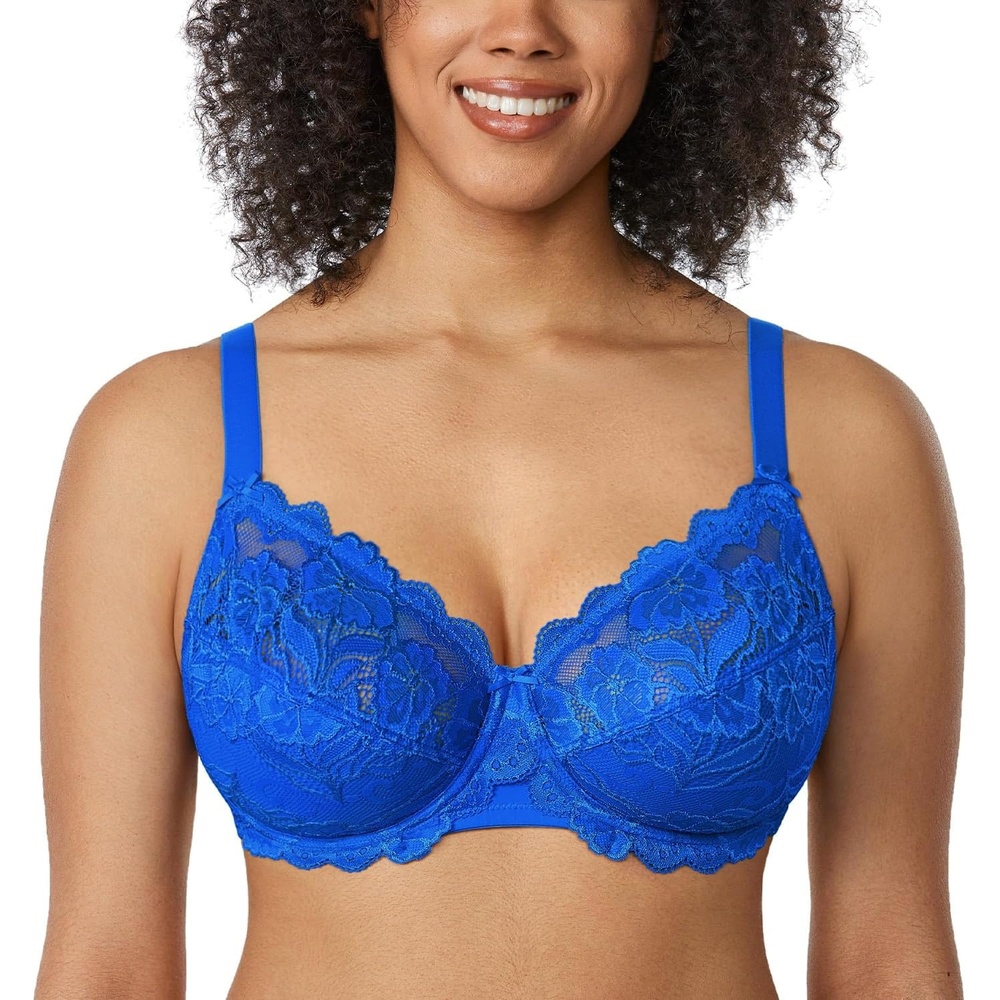 image:imageDELIMIRA Womens Plus Size Full Coverage Lace Underwire Unlined Bra Up to JSparkle Blue