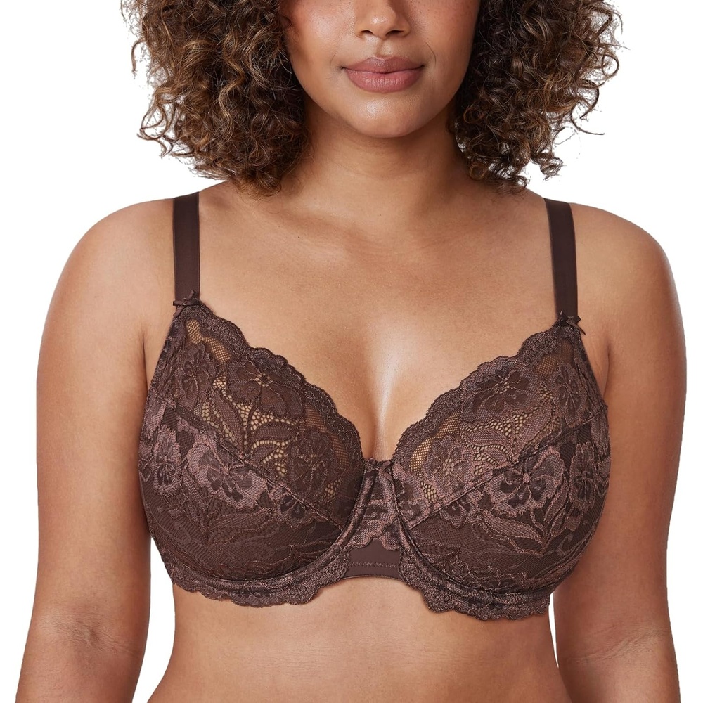image:imageDELIMIRA Womens Plus Size Full Coverage Lace Underwire Unlined Bra Up to JTaupe
