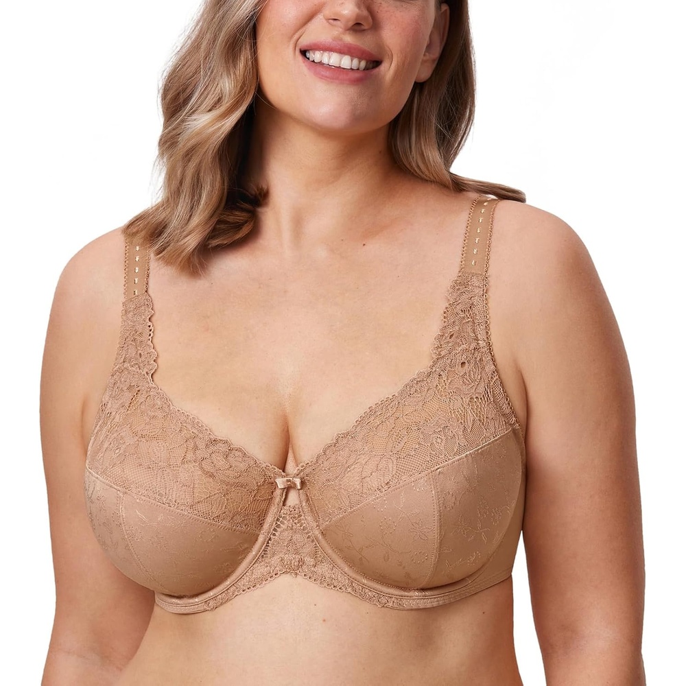 image:imageDELIMIRA Womens Plus Size Full Coverage Underwire Unlined Minimizer Lace BraBarely Buff