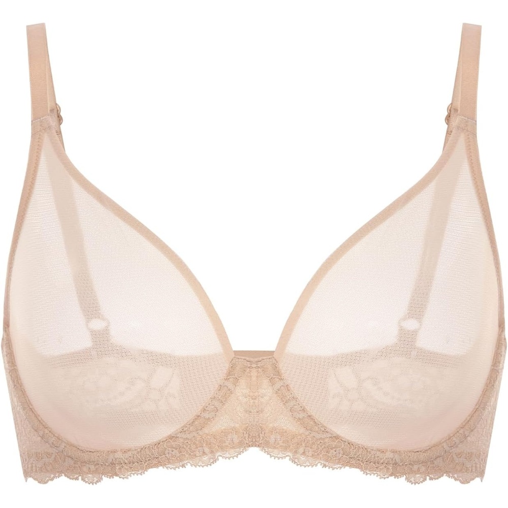 image:imageDELIMIRA Womens Sheer Mesh Bra See Through Plus Size Sexy Full Coverage Underwire Unlined BrasBeige