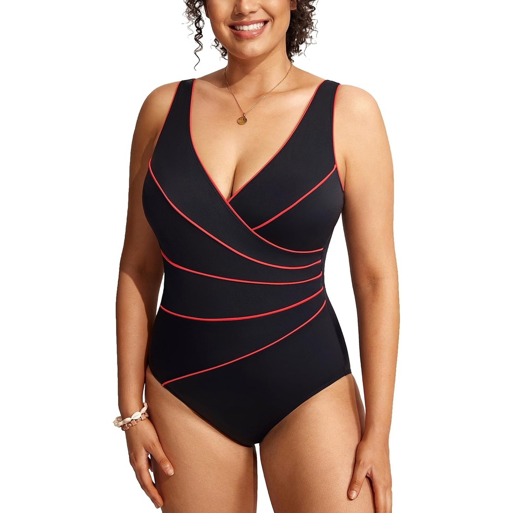 image:imageDELIMIRA Womens Slimming Swimwear One Piece Piped Swimsuit Plus Size Bathing SuitMulti Color 36