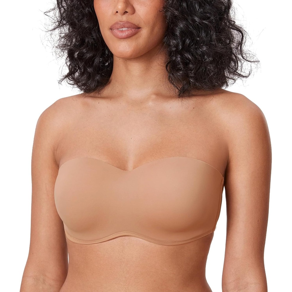 image:imageDELIMIRA Womens Strapless Bra Minimizer Seamless Underwire Unlined Bandeau for Big BustBarely Buff