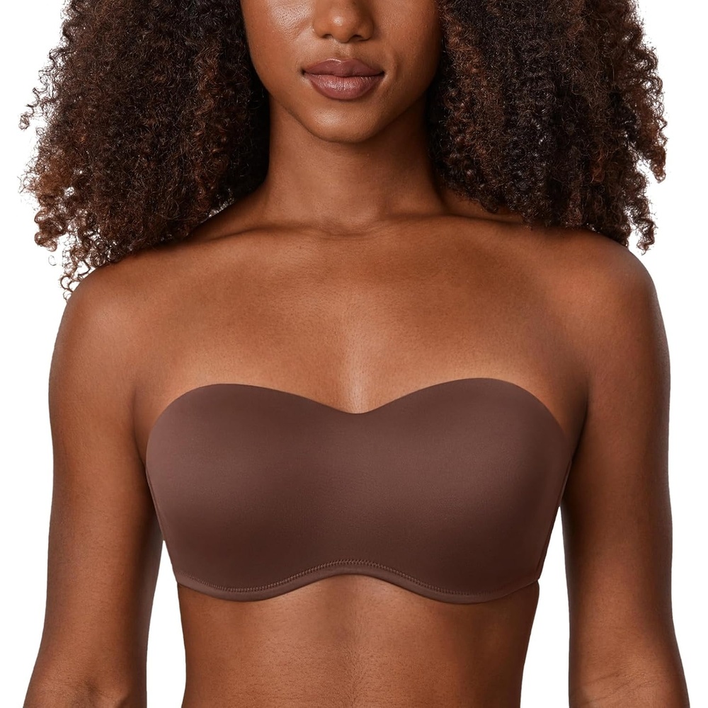 image:imageDELIMIRA Womens Strapless Bra Minimizer Seamless Underwire Unlined Bandeau for Big BustBrown Violet