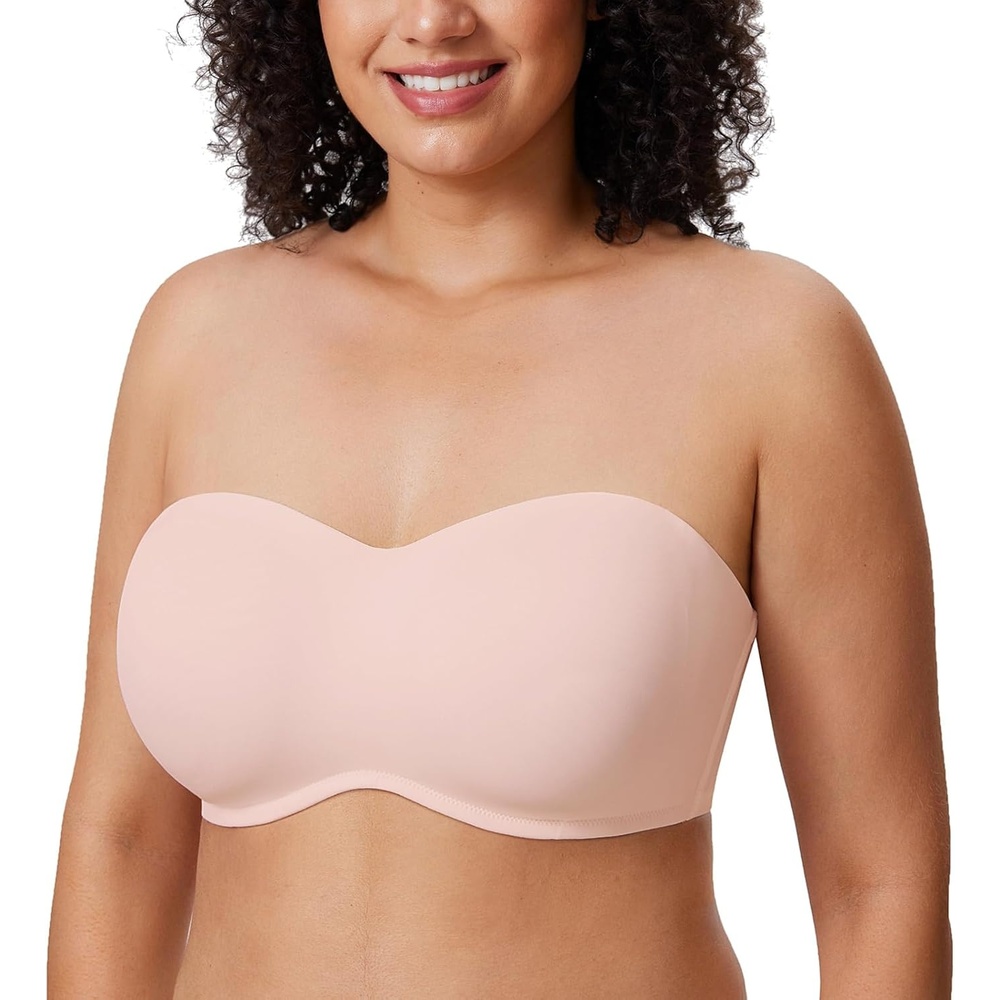 image:imageDELIMIRA Womens Strapless Bra Minimizer Seamless Underwire Unlined Bandeau for Big BustGentle Rose