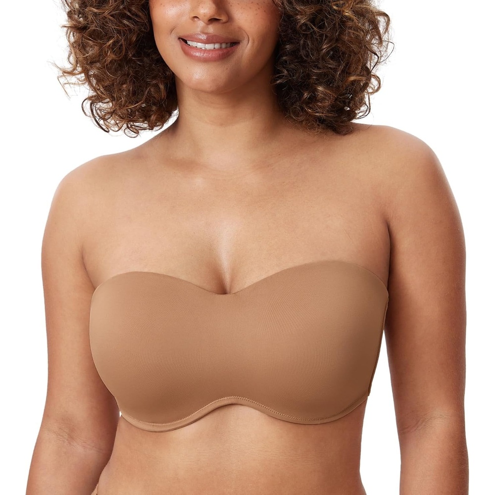 image:imageDELIMIRA Womens Strapless Bra Minimizer Seamless Underwire Unlined Bandeau for Big BustGravel Beige