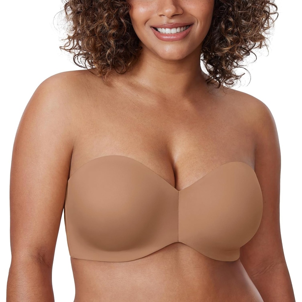 image:imageDELIMIRA Womens Strapless Bra Unlined Underwire Minimizer Plus Size SupportGravel Beige