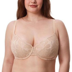 image:imageDELIMIRA Womens Balconette Bra Plus Size Lace Sexy Underwire Unlined Push Up See Through BrasBeige