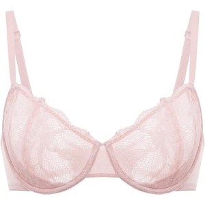 image:imageDELIMIRA Womens Balconette Bra Plus Size Lace Sexy Underwire Unlined Push Up See Through BrasGentle Rose
