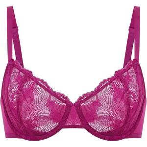 image:imageDELIMIRA Womens Balconette Bra Plus Size Lace Sexy Underwire Unlined Push Up See Through BrasMagenta Purple