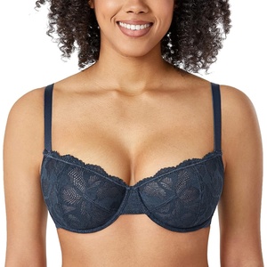 image:imageDELIMIRA Womens Balconette Bra Plus Size Lace Sexy Underwire Unlined Push Up See Through BrasSargasso