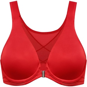 image:imageDELIMIRA Womens Front Closure Bras Posture Full Coverage Plus Size Underwire Unlined Back Support Plunge Seamless Bra BHLipstick Red
