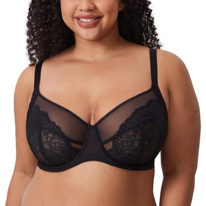image:imageDELIMIRA Womens Lace Bra Plus Size Full Coverage Underwire Sexy Unlined BrasBlack