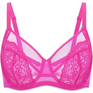 image:imageDELIMIRA Womens Lace Bra Plus Size Full Coverage Underwire Sexy Unlined BrasGlitter Pink