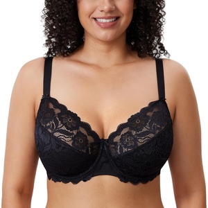 image:imageDELIMIRA Womens Plus Size Full Coverage Lace Underwire Unlined Bra Up to JBlack