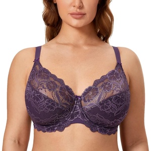image:imageDELIMIRA Womens Plus Size Full Coverage Lace Underwire Unlined Bra Up to JDeep Plum