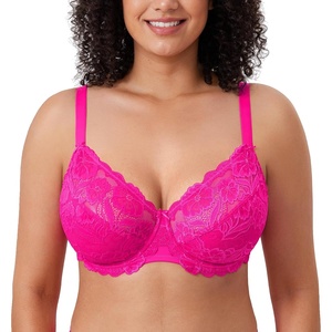 image:imageDELIMIRA Womens Plus Size Full Coverage Lace Underwire Unlined Bra Up to JGlitter Pink