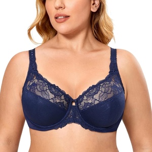 image:imageDELIMIRA Womens Plus Size Full Coverage Underwire Unlined Minimizer Lace BraBlueberry