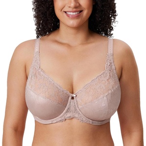 image:imageDELIMIRA Womens Plus Size Full Coverage Underwire Unlined Minimizer Lace BraLight Brown