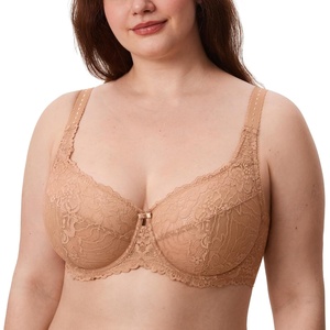 image:imageDELIMIRA Womens Plus Size Minimizer Bras Full Coverage Lace Unlined Underwire Bra BK CupsBarely Buff