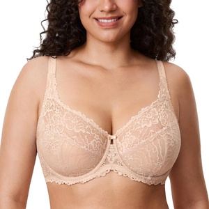 image:imageDELIMIRA Womens Plus Size Minimizer Bras Full Coverage Lace Unlined Underwire Bra BK CupsBeige