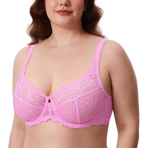 image:imageDELIMIRA Womens Plus Size Minimizer Bras Full Coverage Lace Unlined Underwire Bra BK CupsCandy Pink